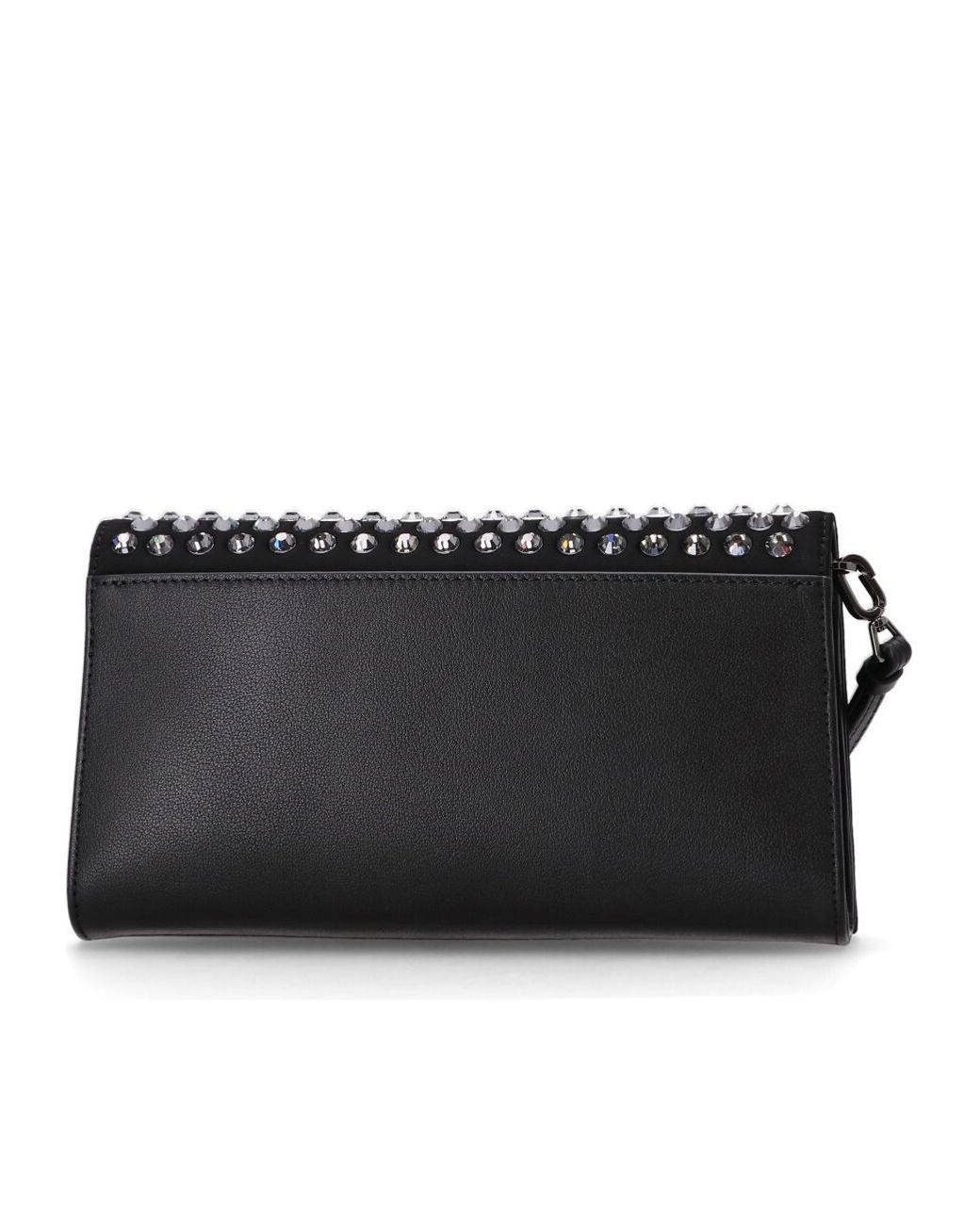 Karl Lagerfeld Black Embellished Logo Patch Clutch Bag