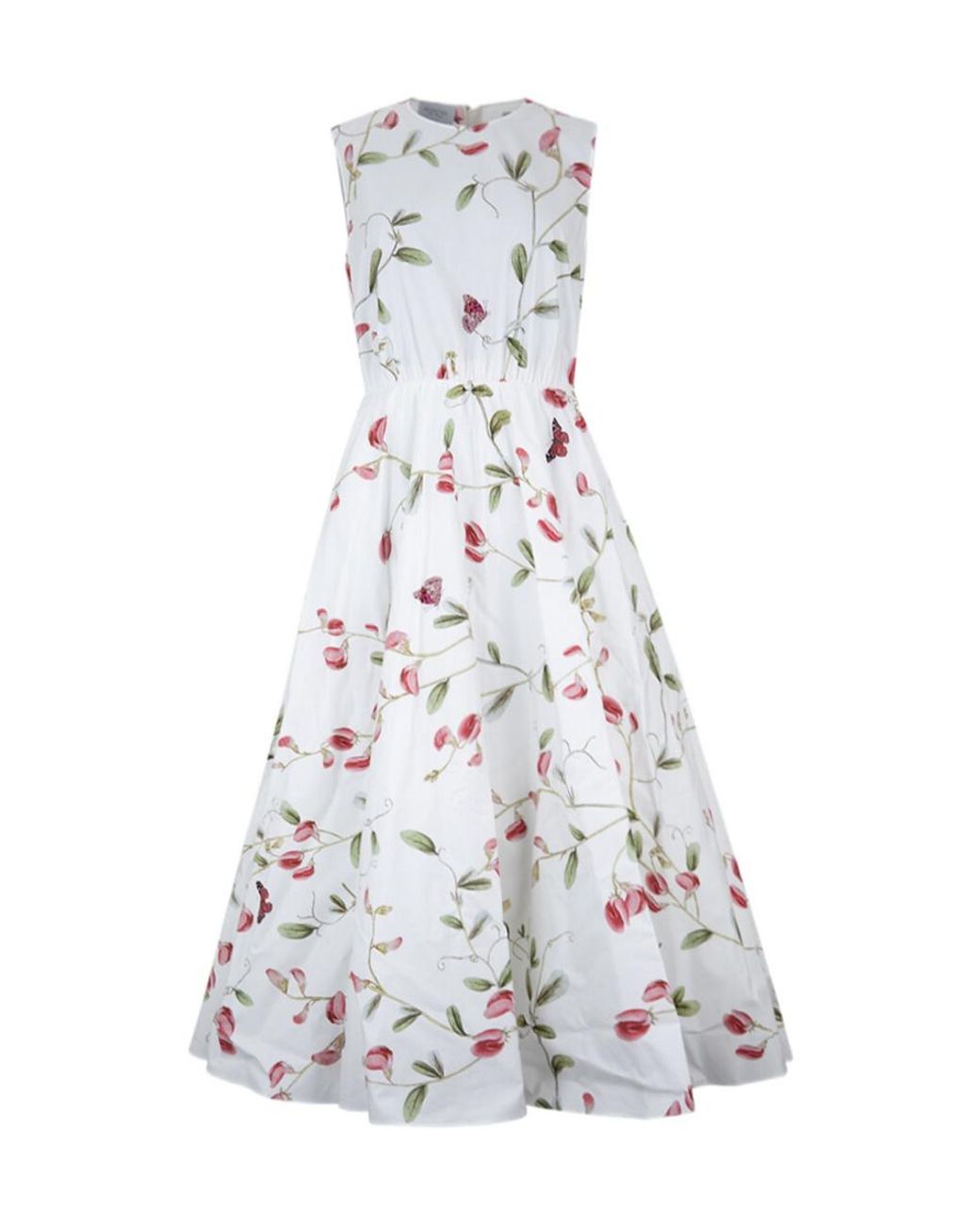 Giambattista Valli White Carnations Sleeveless Poplin Midi Dress