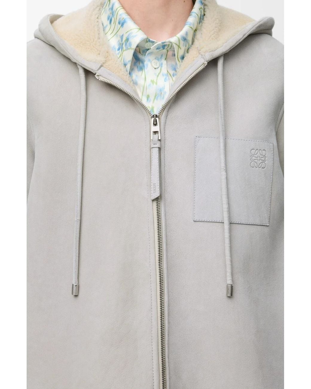 Loewe Gray Leather Hooded Jacket
