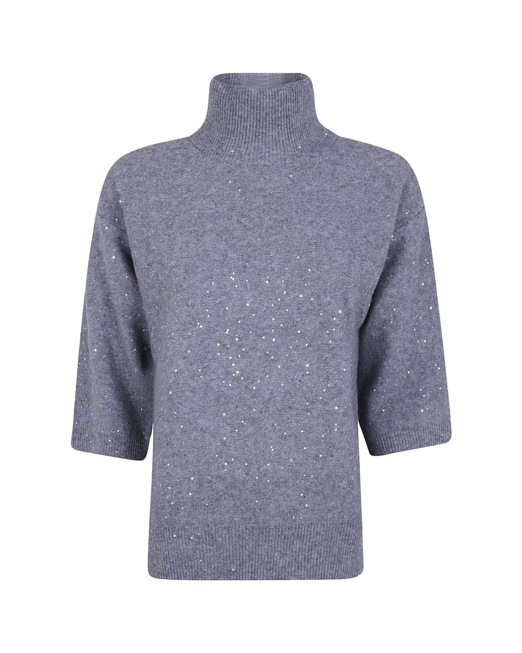 Seventy Blue Mock-Neck Embellished Knitted Sweater
