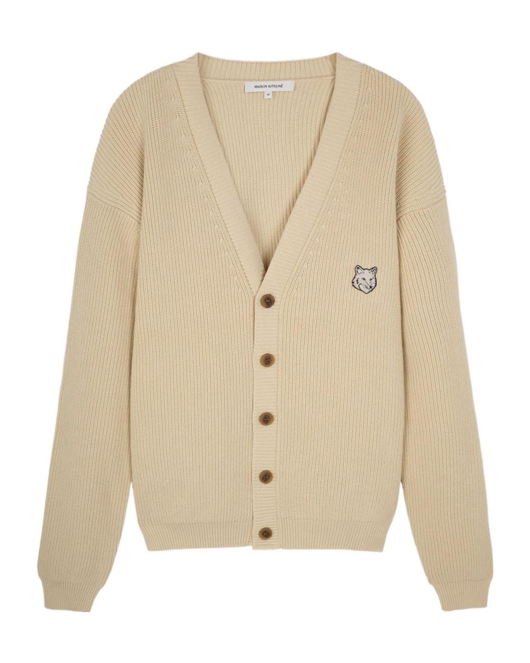 Maison Kitsuné Natural Maison Kitsuné Fox Head Embroidered Knitted Cardigan for men