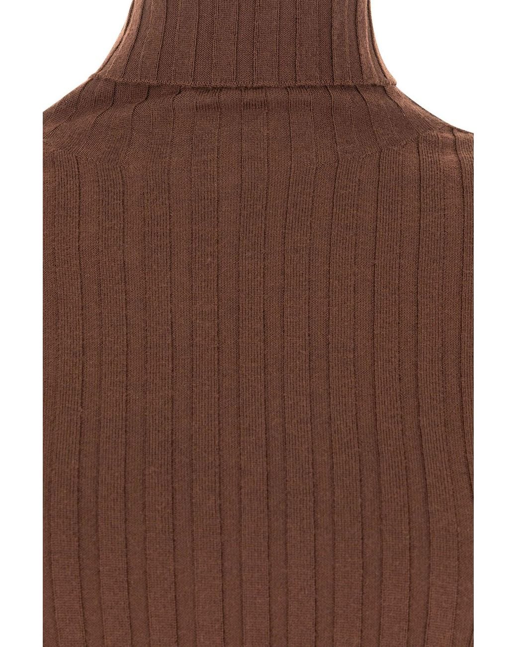 Peserico Brown Ribbed High-Neck Long-Sleeve Knit Top
