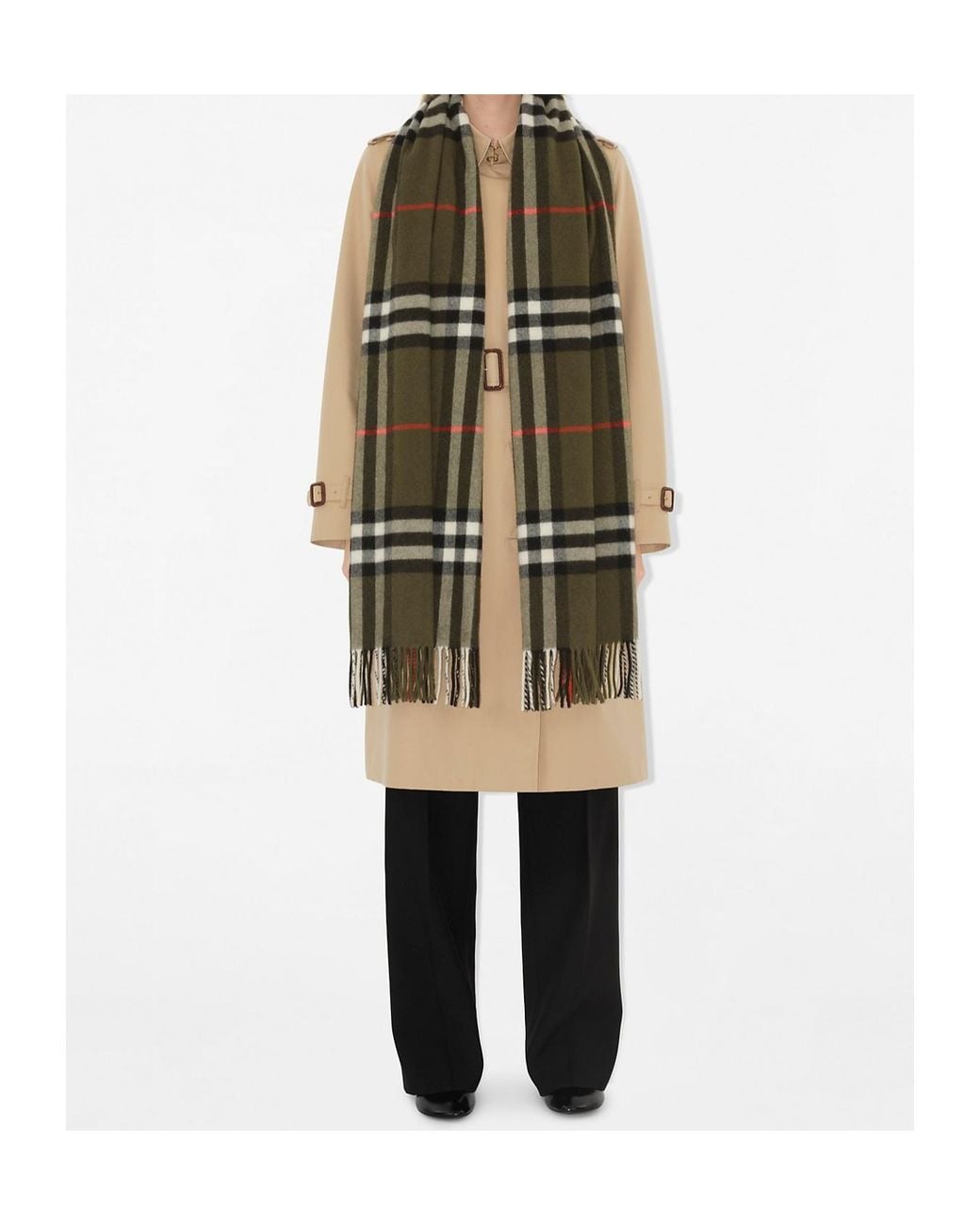 Burberry Green Plaid Check Fringed Scarf