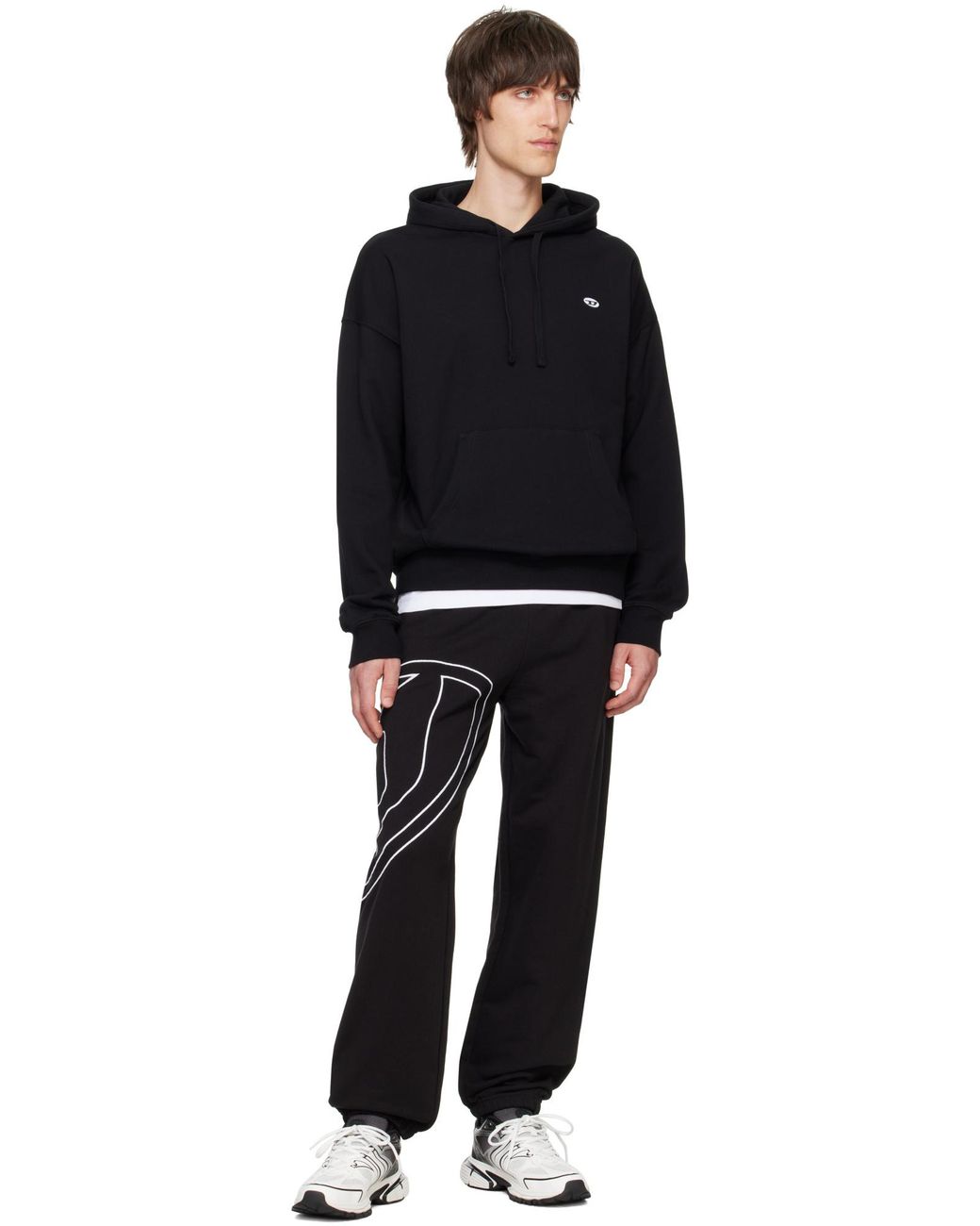 DIESEL Black Oval-D Logo Embroidered Track Pants for men