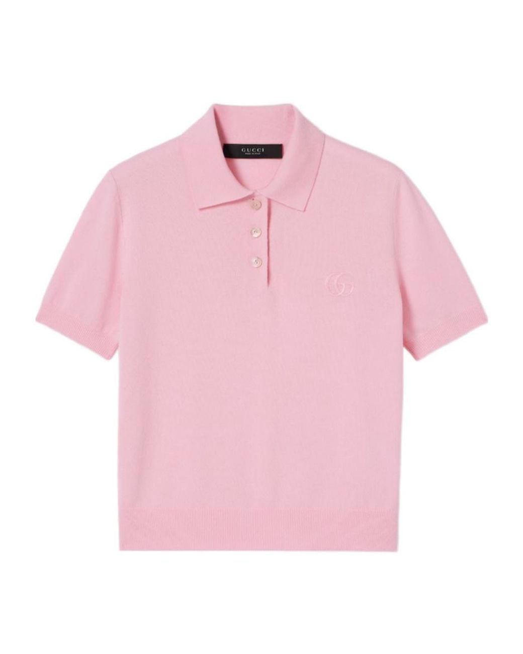 Gucci Pink Knit Wool Polo Shirt With Embroidery