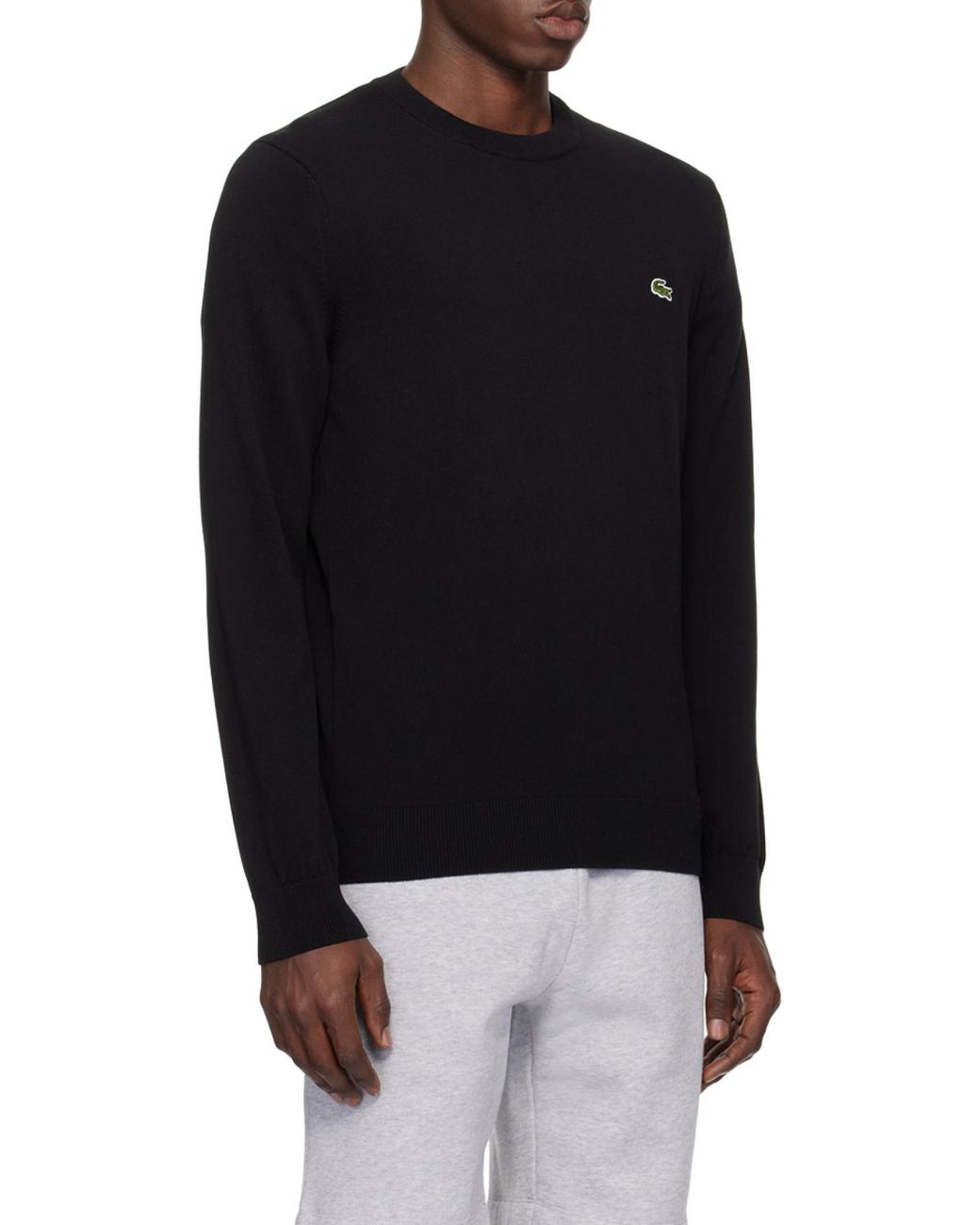 Lacoste Black Logo Patch Crewneck Knitted Jumper for men