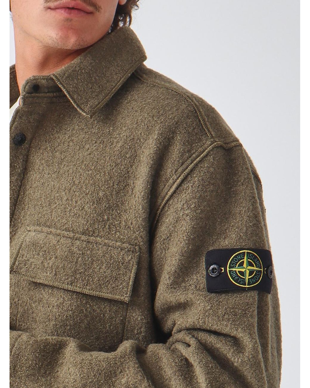 Stone Island Green Logo Patch Overshirt Jacket for men
