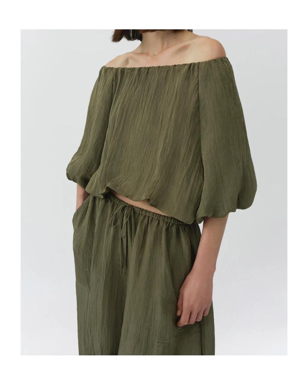 Jonathan Simkhai Green Cropped Puff-Sleeve Top
