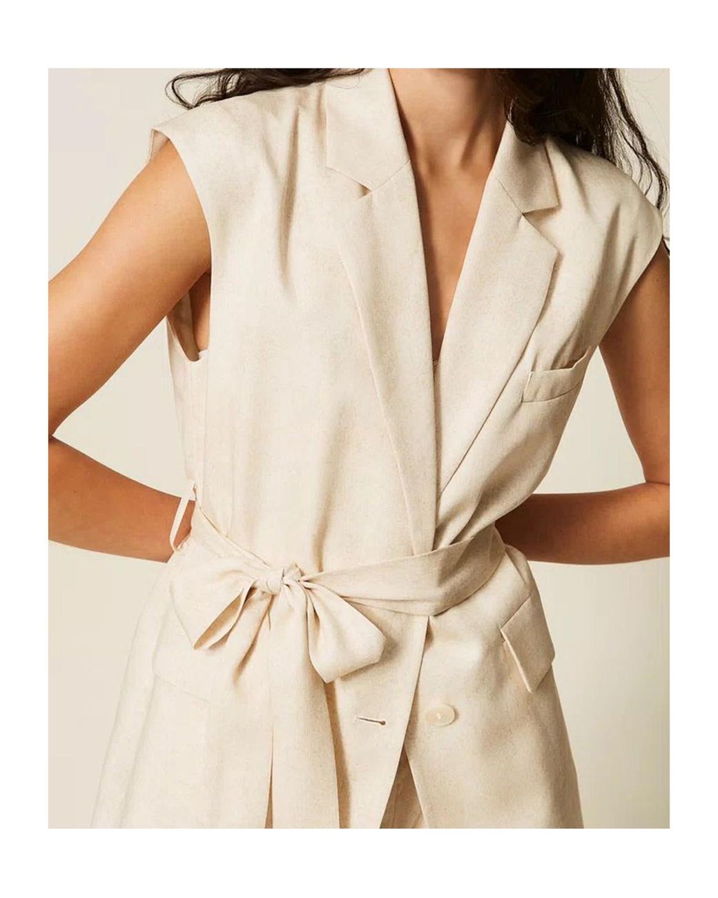 Twinset Natural Print And Belt Sleeveless Jacket