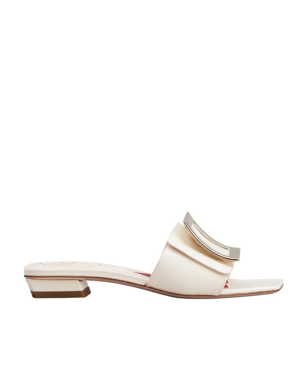 Roger Vivier White Belle Vivier Metal Buckle Mules