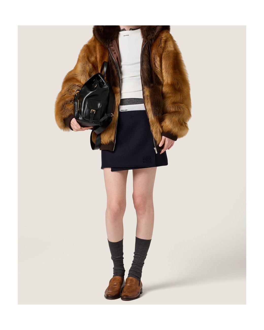 Miu Miu Brown Shearling Blouson Jacket