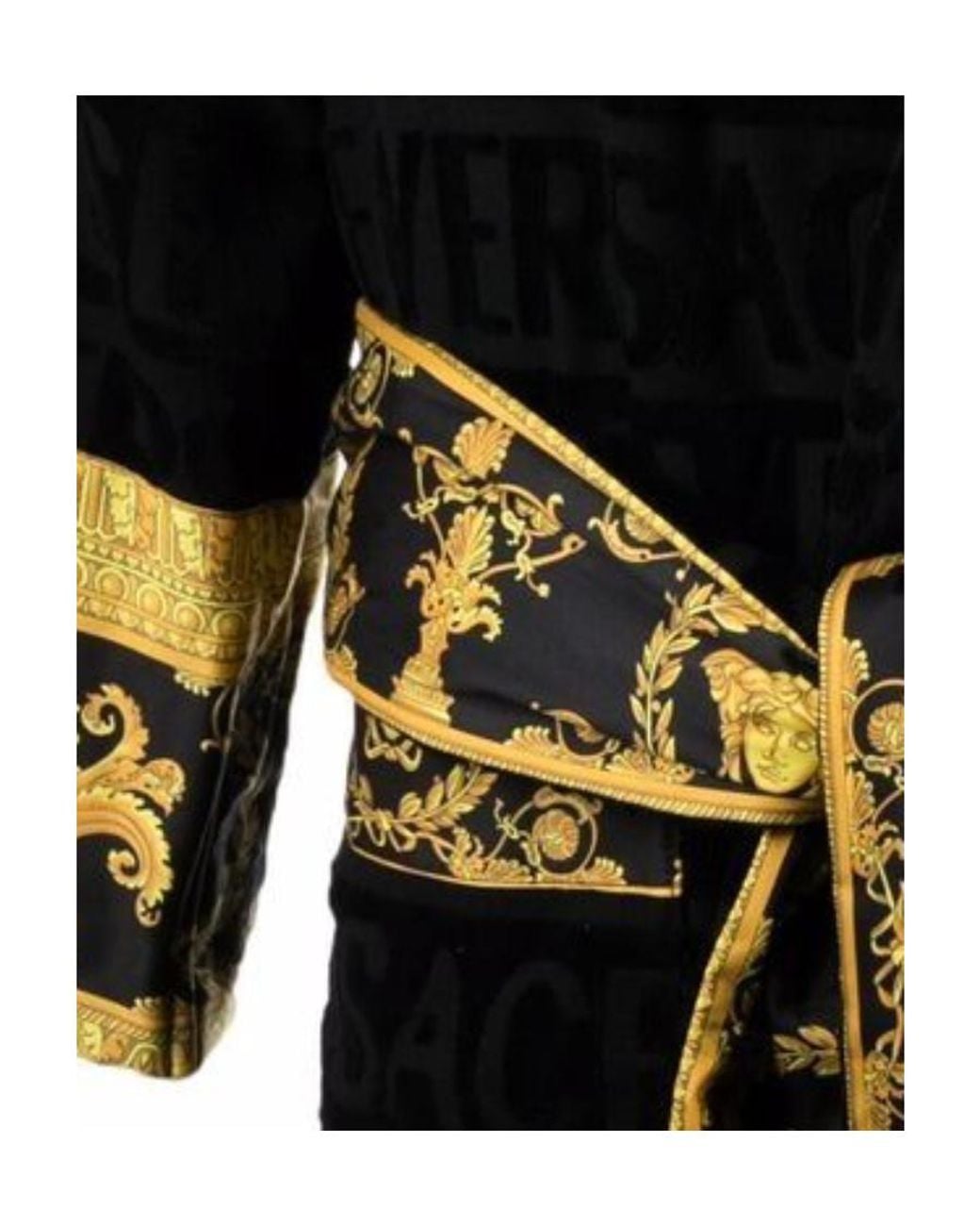Versace Black Baroque Printed Belted Waist Robe for men