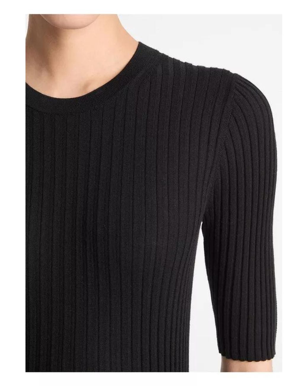 Vince Black Snap Elbow-Sleeve Top