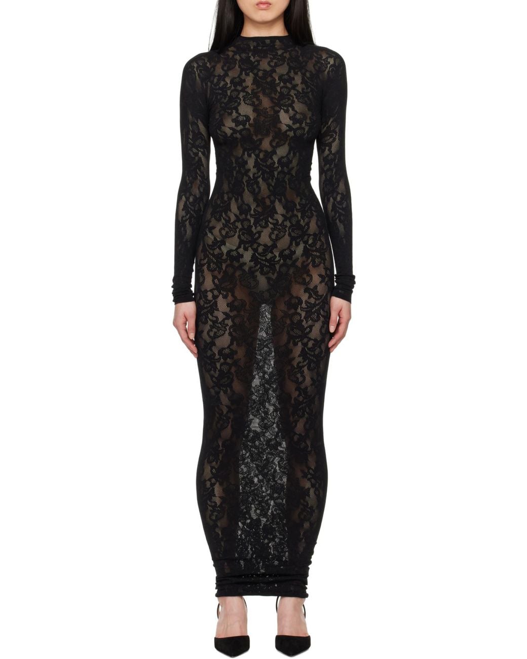 Skims Knit Lace Turtleneck Maxi Dress in Black | Lyst Skims Knit Lace Turtleneck Maxi Dress in Black | Lyst