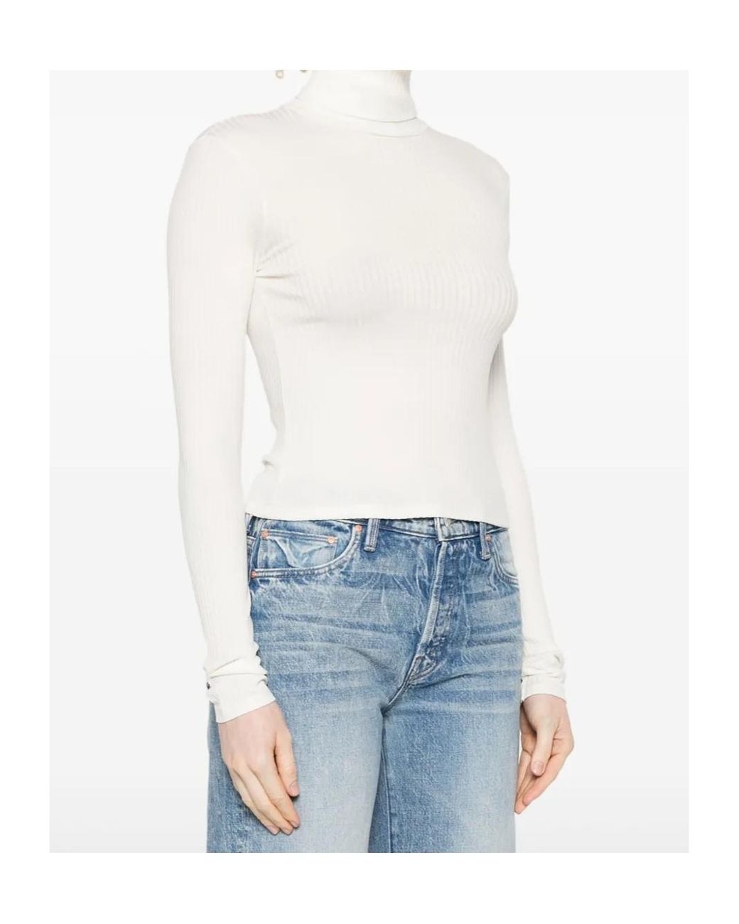 Re/done White Ribbed Roll-Neck Top