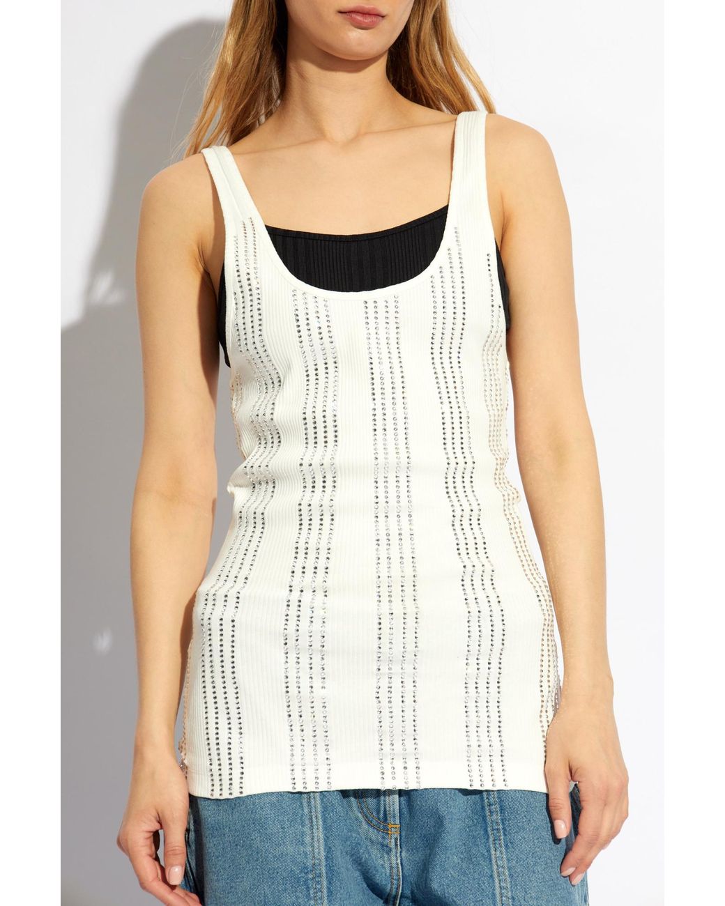 The Attico Natural The Embellished Double Layered Ribbed Top