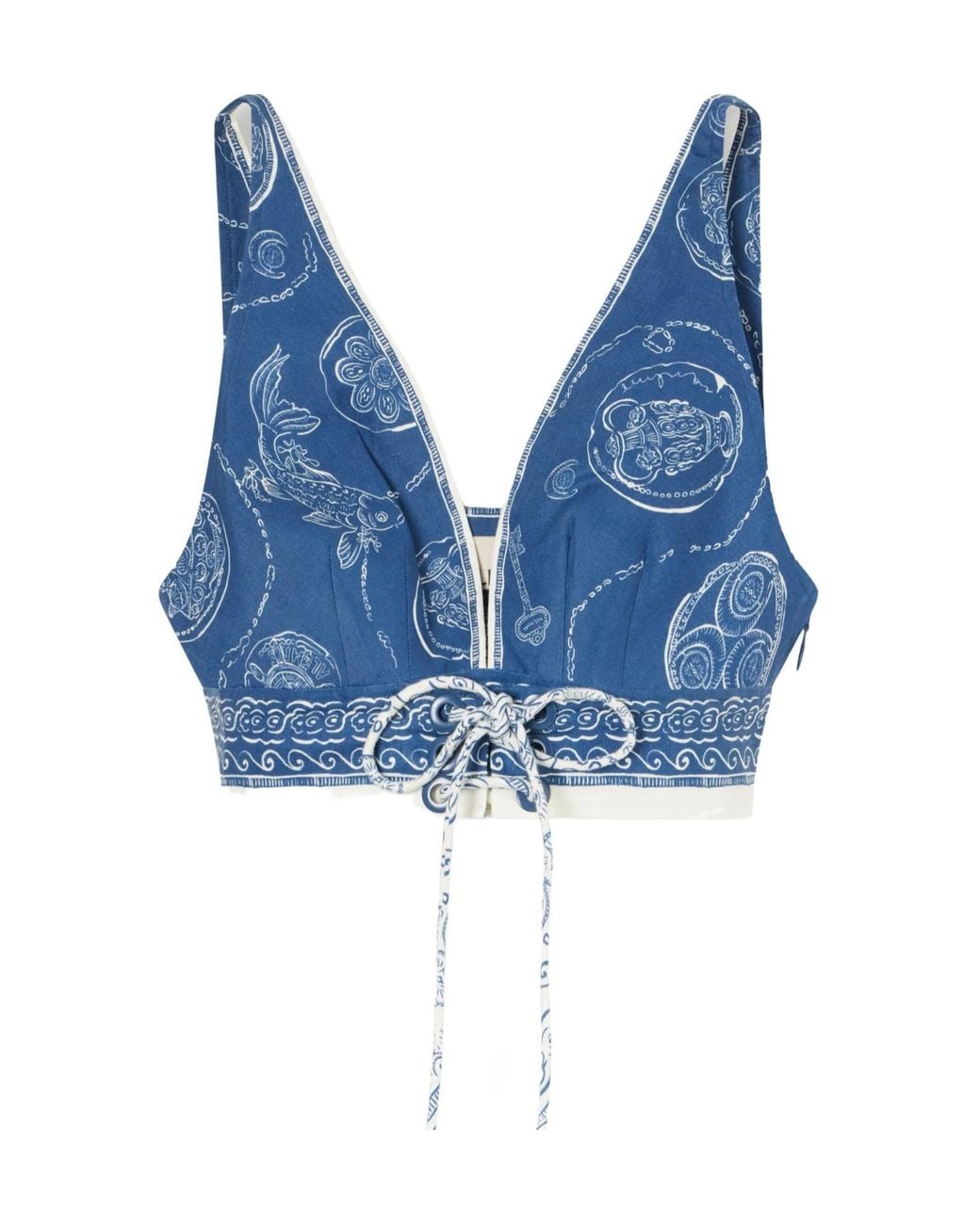 ALÉMAIS Blue Lucky Cropped Printed Linen Top
