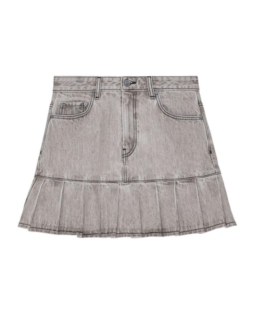 Ganni Gray Future Denim Pleated Mini Skirt