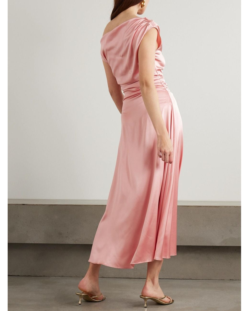 Staud Pink Phare Draped Silk-Blend Midi Dress