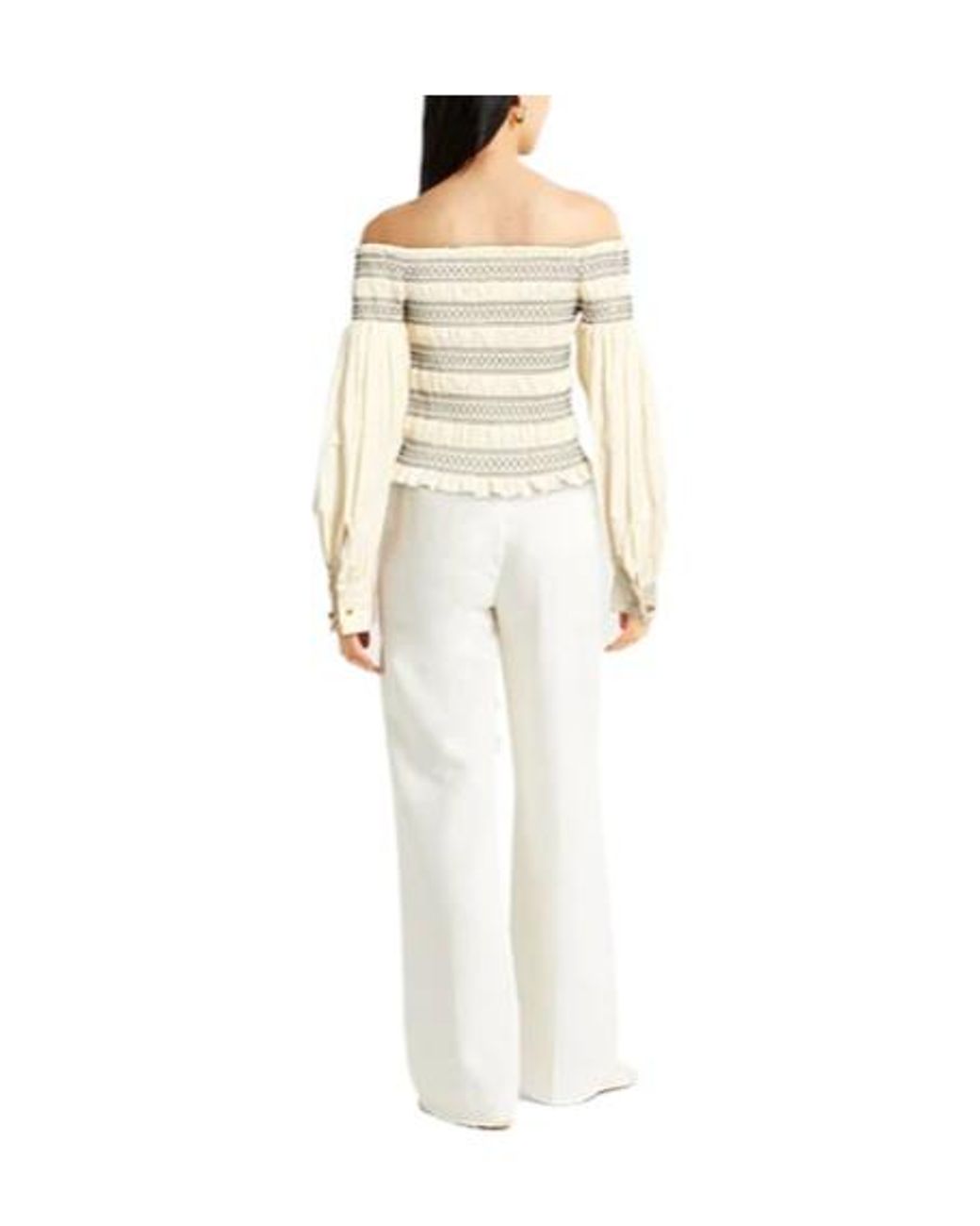 Max Mara Natural Off-Shoulder Long-Sleeve Color-Block Top
