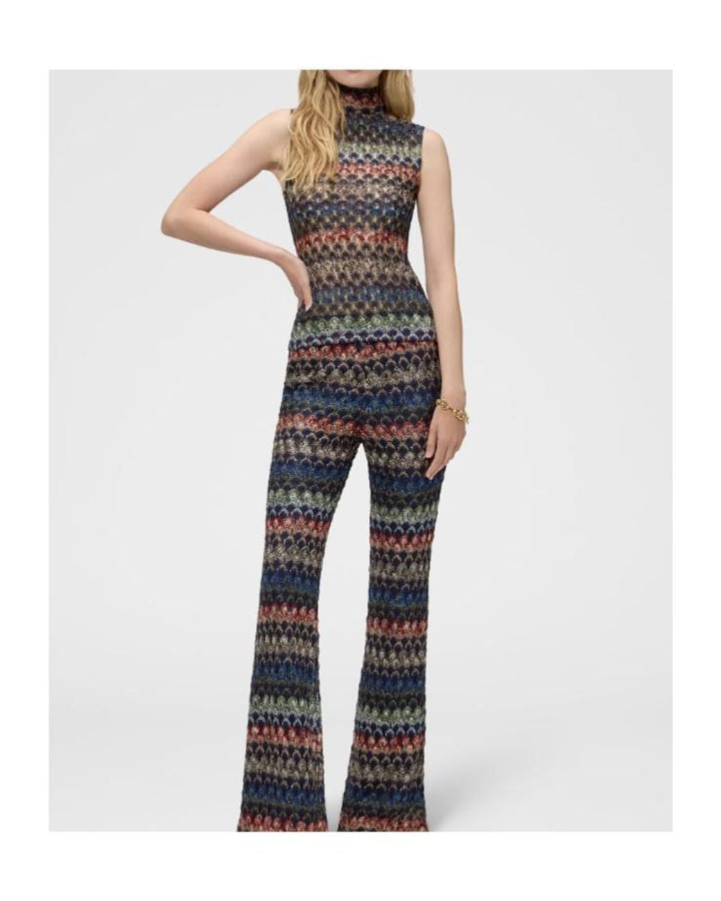 Missoni Black Sleeveless Viscose Lamé Top With Lace Motif