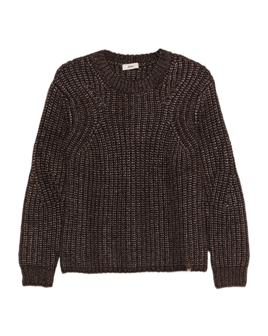 Herno Brown Metallic Ribbed Knit Sweater