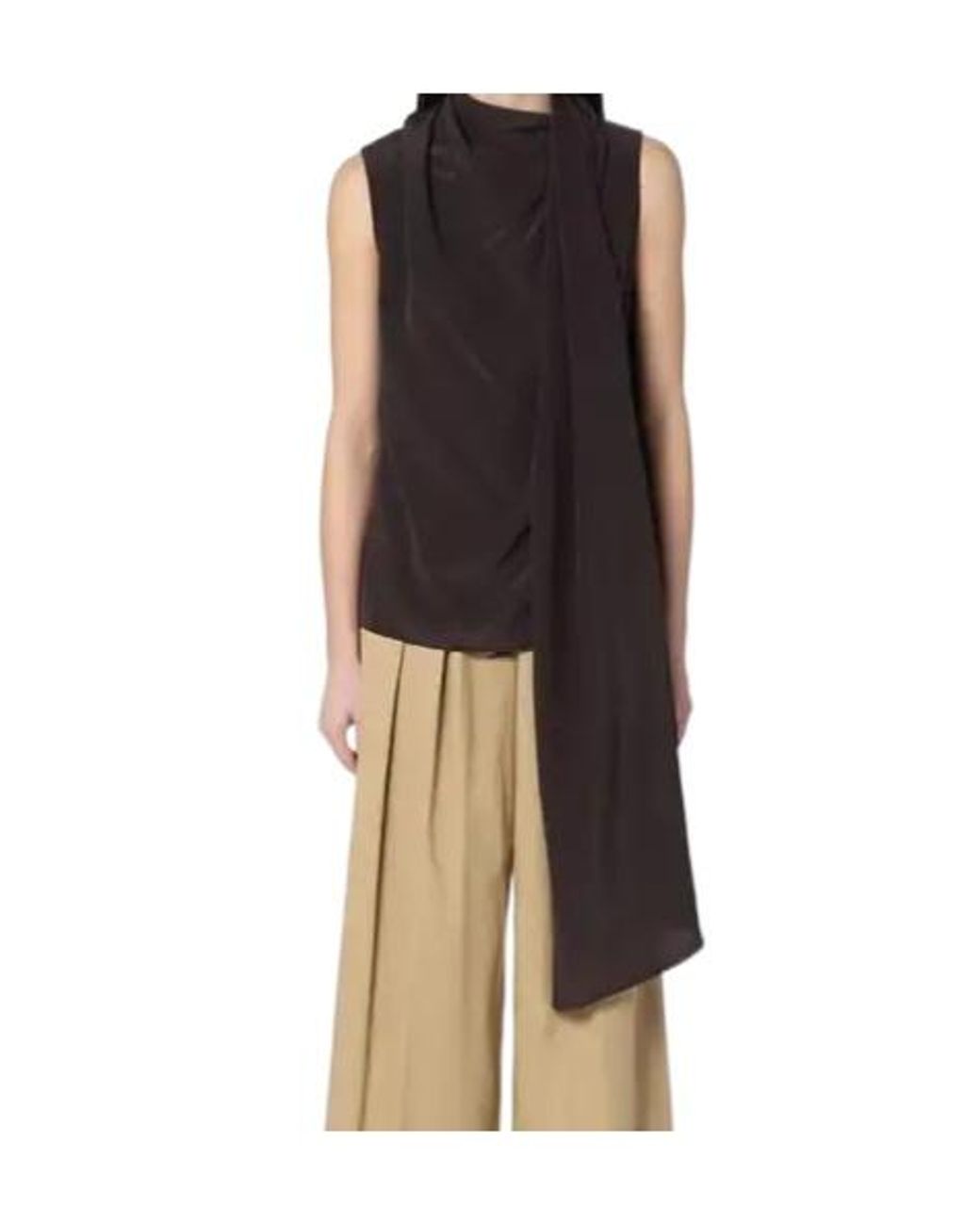 P.A.R.O.S.H. Brown Sleeveless High-Neck Top