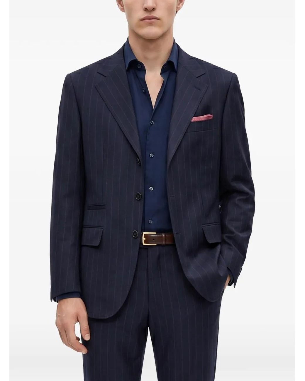 Brunello Cucinelli Blue Pinstriped Single-Breasted Blazer for men