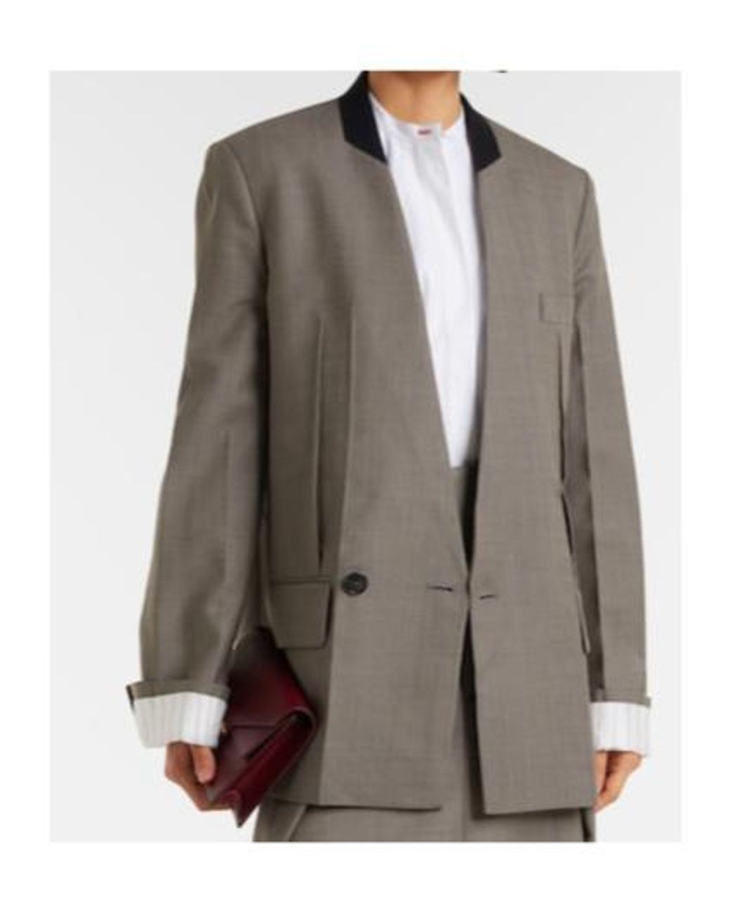 Victoria Beckham Gray Herringbone Virgin Wool Blazer