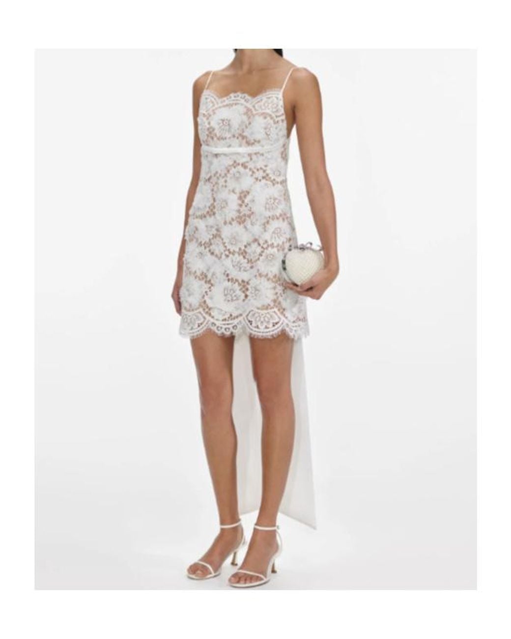 Self-Portrait White Lace Scalloped-Hem Obersized Bow Dress