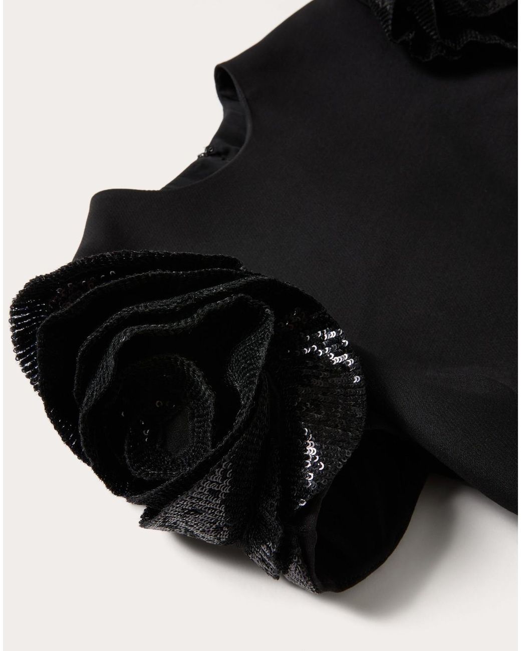 Valentino Black Ruffle Detailed Crewneck Dress