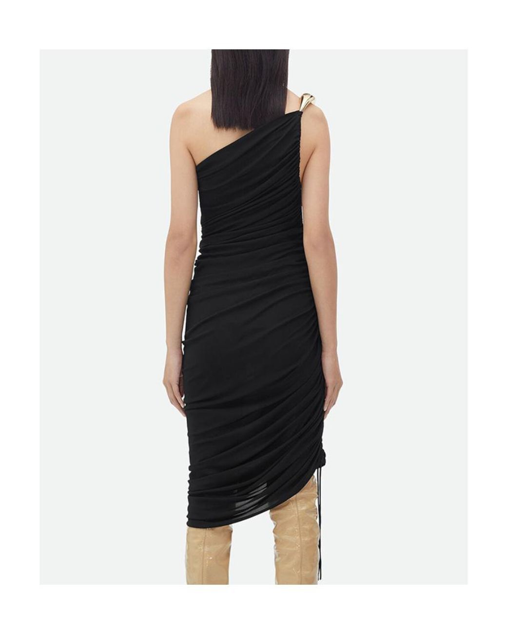 Bottega Veneta Black One-Shoulder Midi Dress