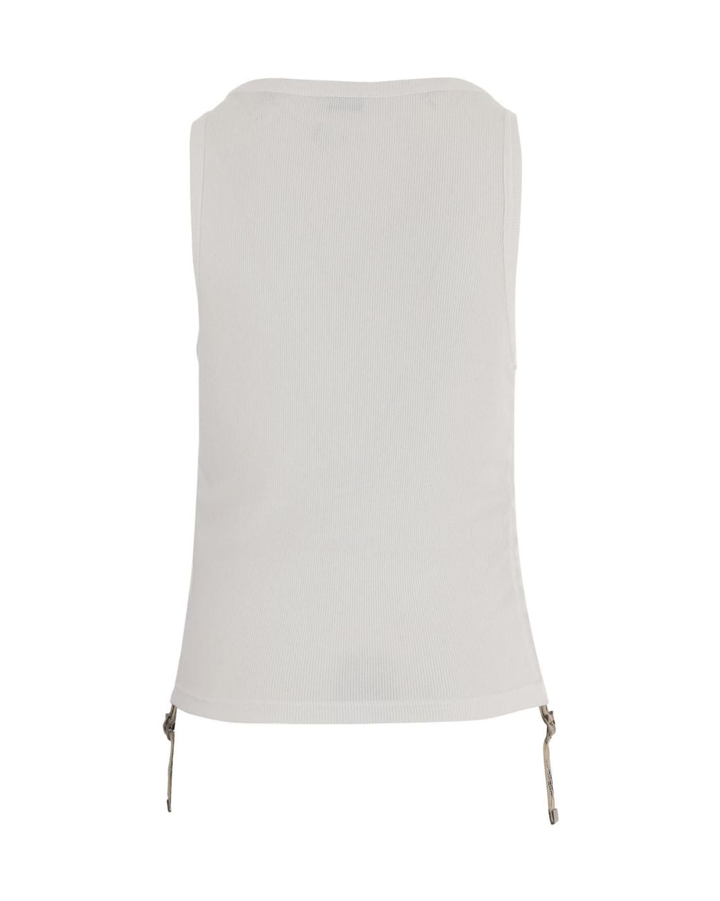 Burberry White Checked-Strap Ruched Ribbed Tank Top