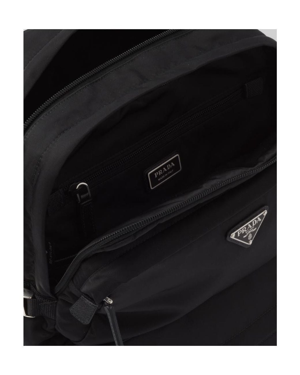 Prada Black Logo Plaque Zipped Backpack for men