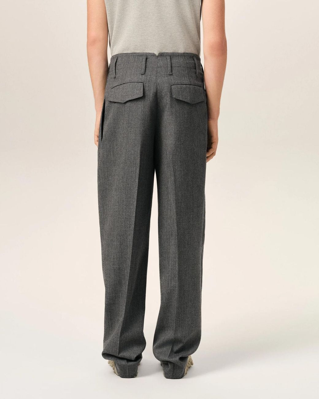 AMI Gray Pleated Straight-Leg Pants for men