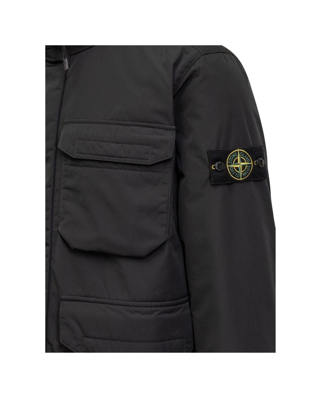 Stone Island Black Compass-Badge Funnel Neck Puffer Jacket for men
