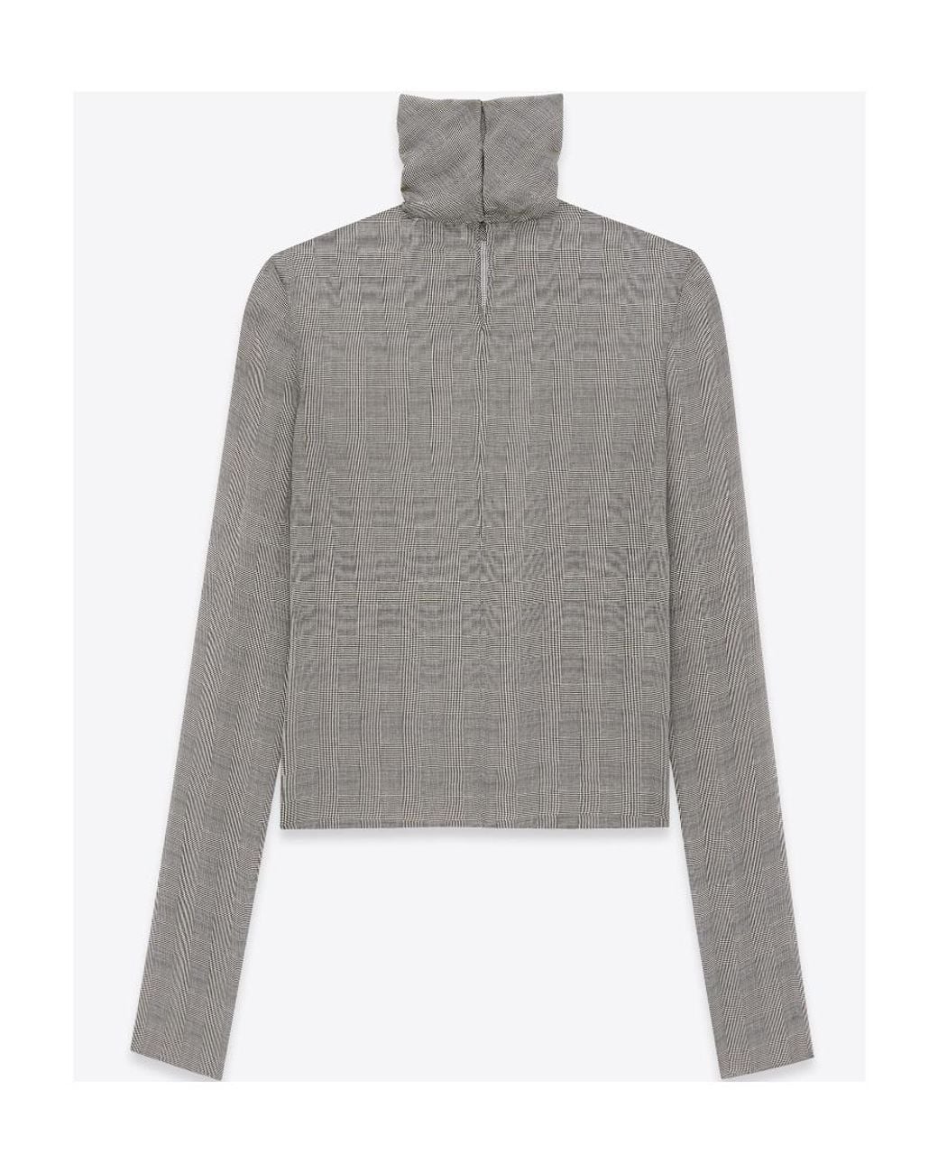Saint Laurent Gray Tartan Sheer Top