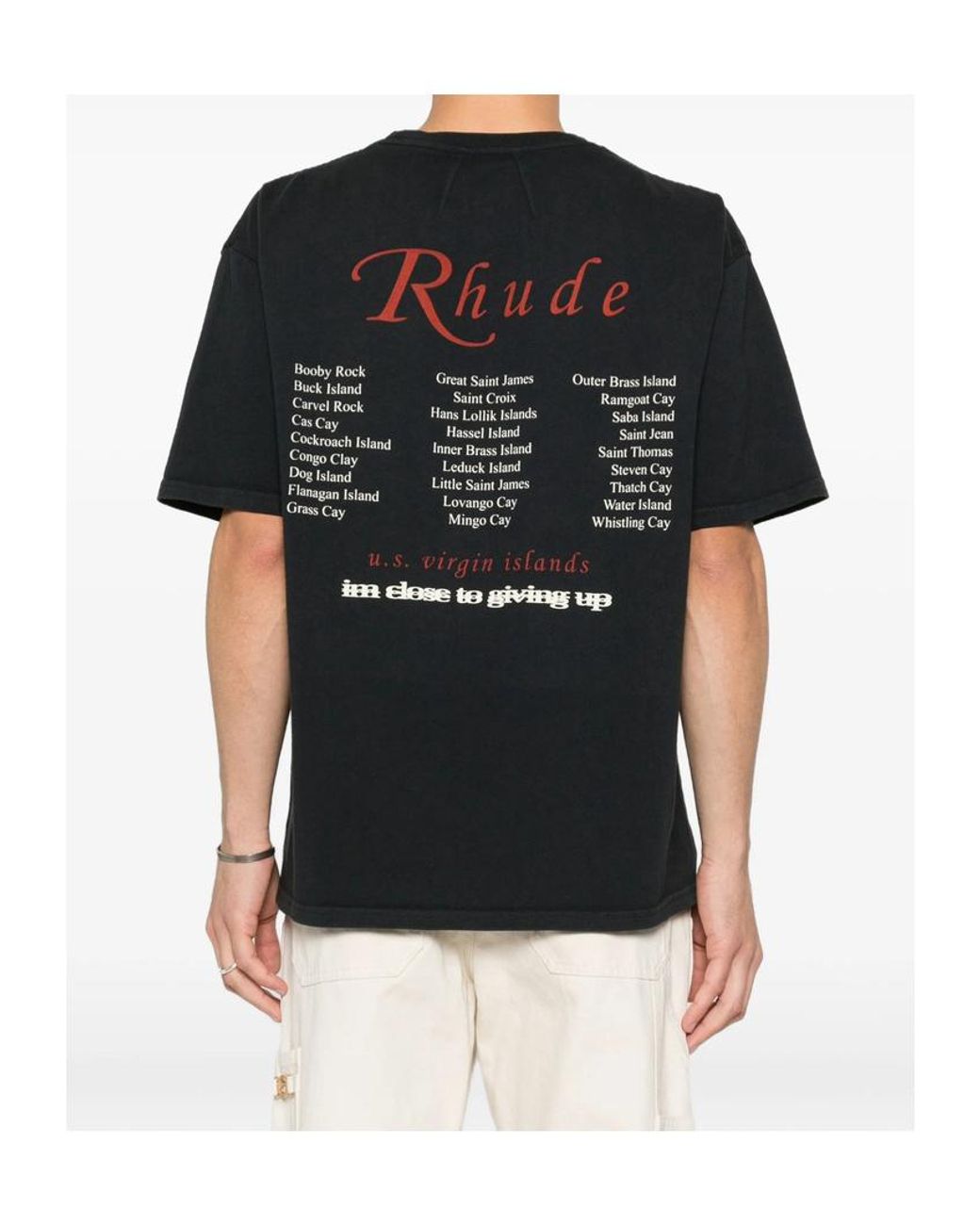 Rhude Black Graphic-Print Crewneck T-Shirt for men