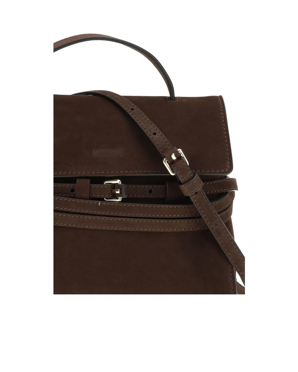 Moschino Brown Tie Me Logo Embossed Tote Bag