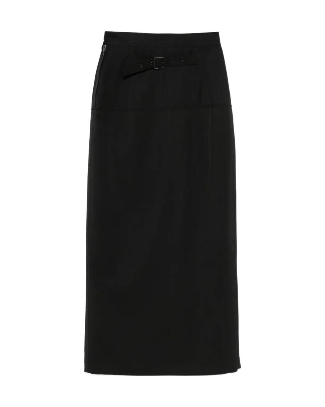 Lemaire Black Slited Straight Hem Midi Skirt