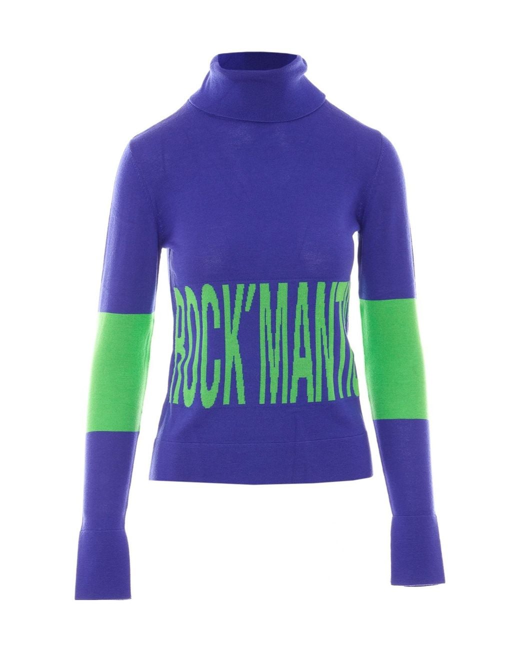 Patrizia Pepe Blue Color-Block Slogan Turtleneck Sweater