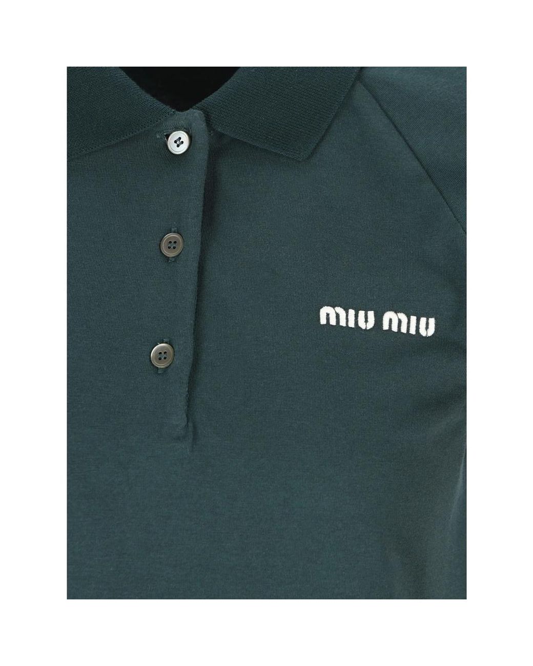 Miu Miu Green Logo-Embroidered Polo Shirt