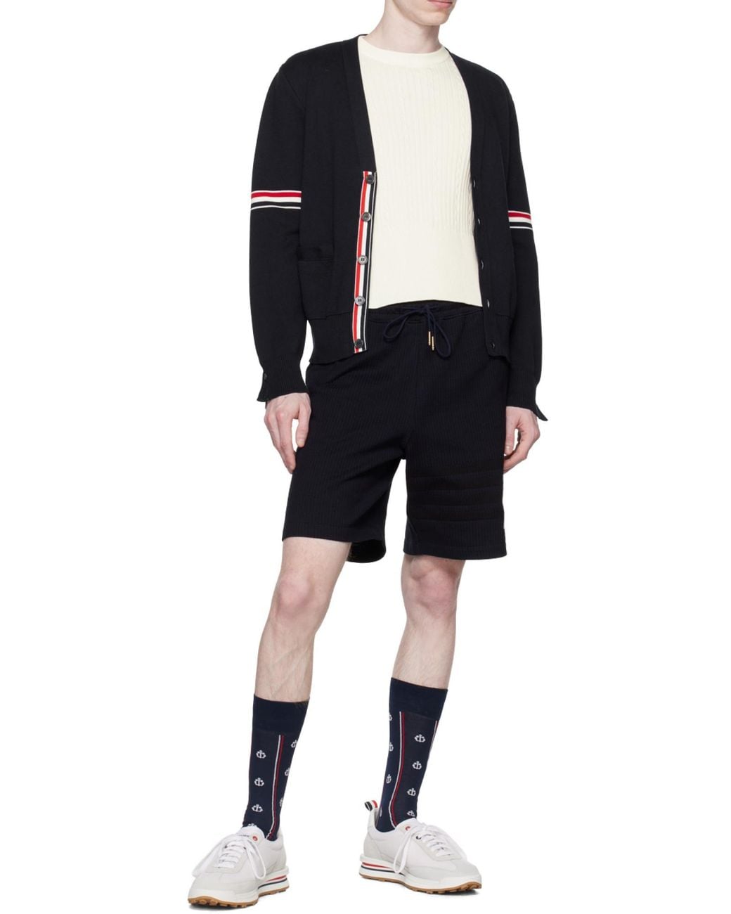 Thom Browne Black 4-Bar Stripe Track Shorts for men