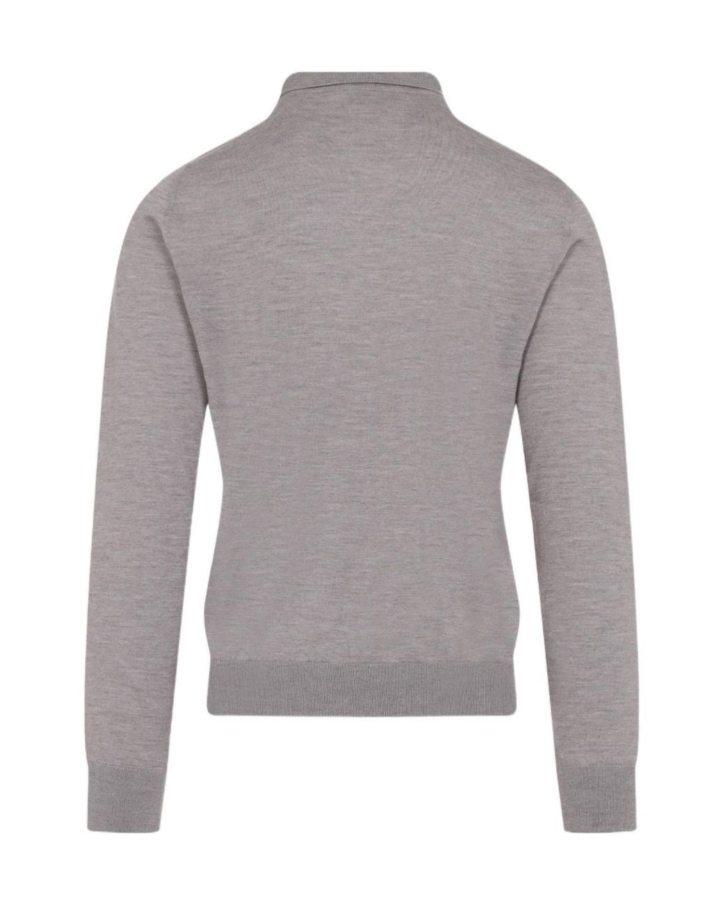 Brioni Gray Long-Sleeved Fine Knit Polo Shirt for men