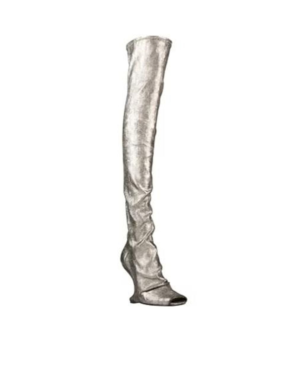 Rick Owens White Metallic Overtheknee Boots