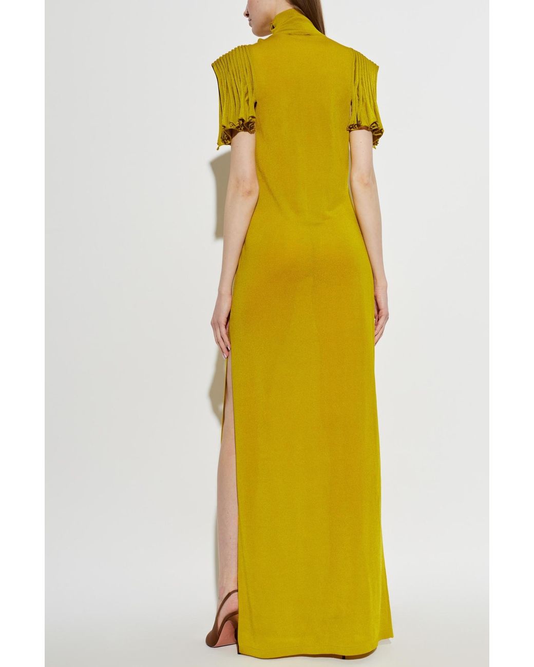 Alaïa Yellow Alaïa Pleated-Sleeve Maxi Dress