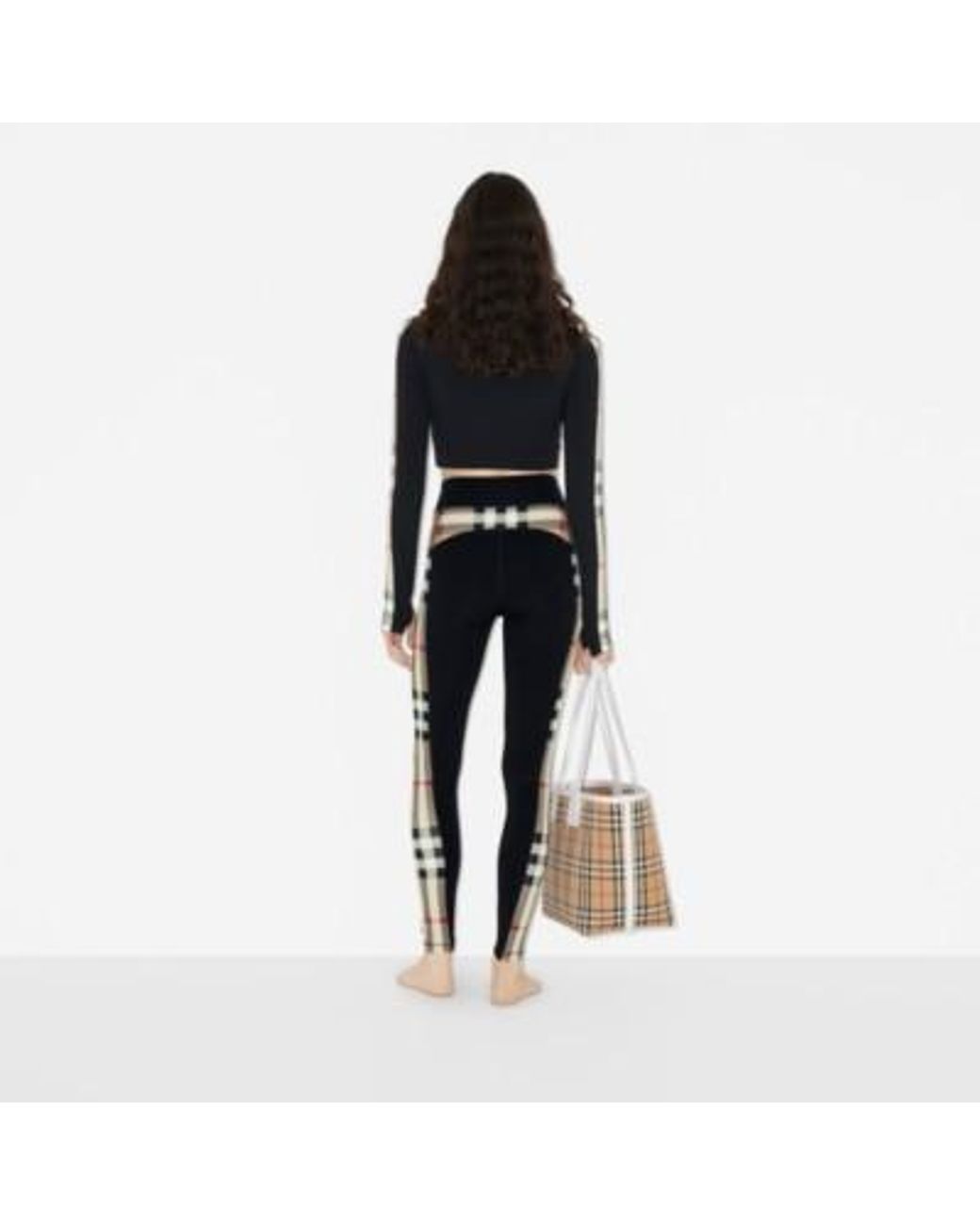 Burberry Black Stretch-Jersey Check-Trim Leggings