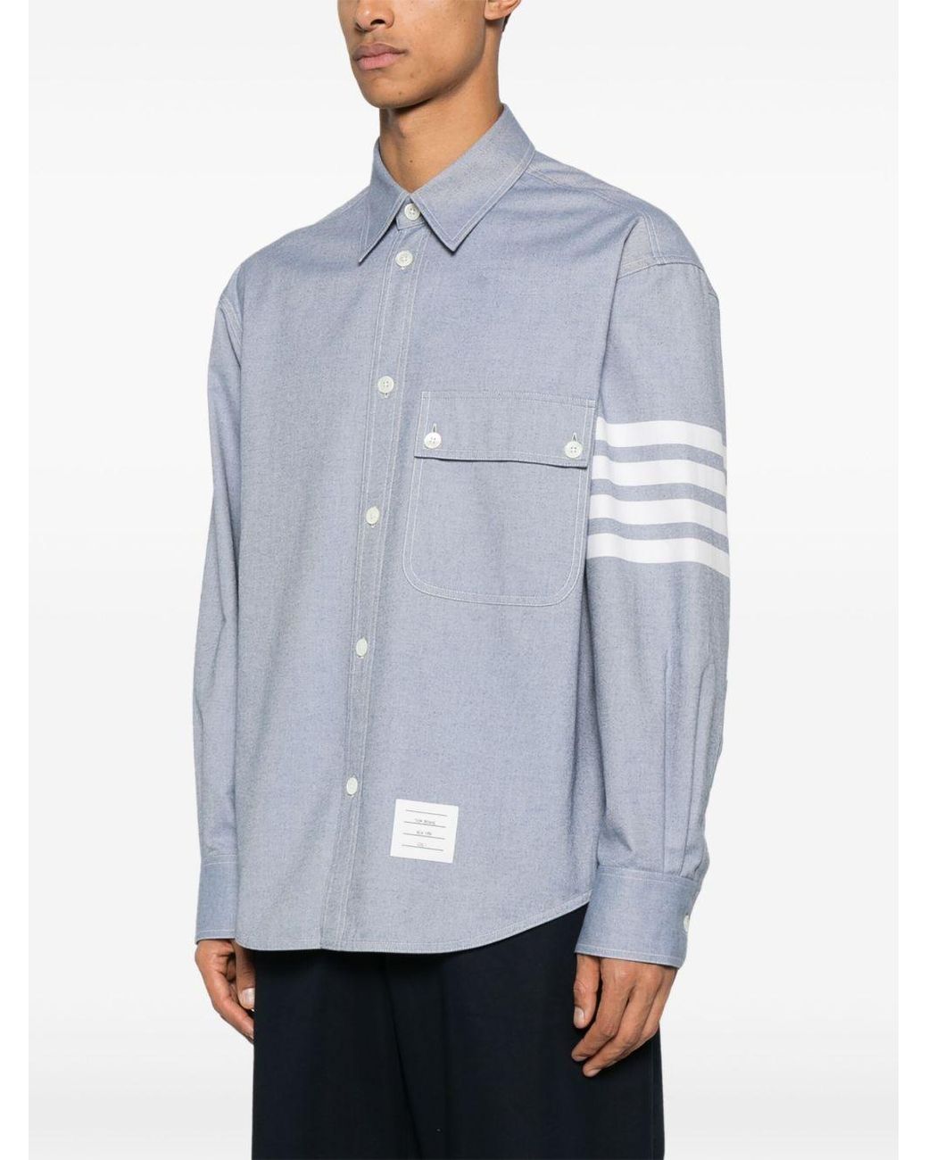 Thom Browne Blue Bar Flannel Shirt for men