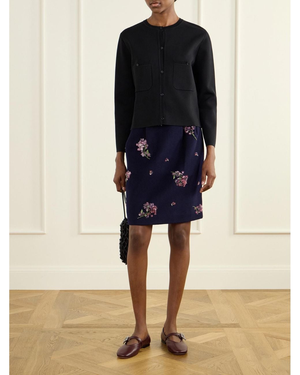 ShuShu/Tong Blue Embellished Wool Midi Skirt