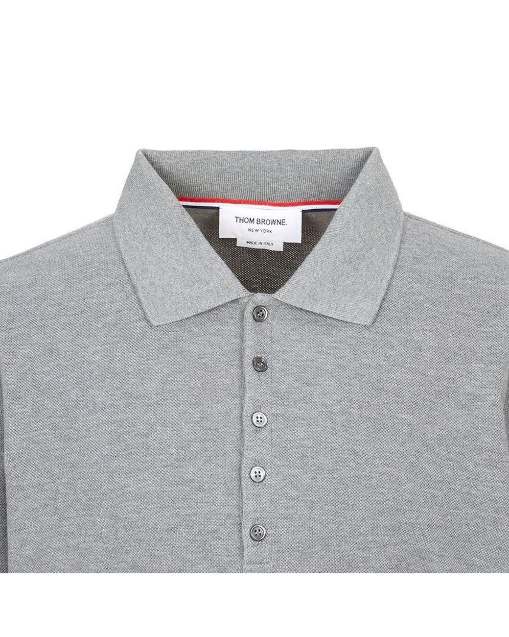 Thom Browne Gray 4-Bar Long-Sleeve Polo Shirt for men